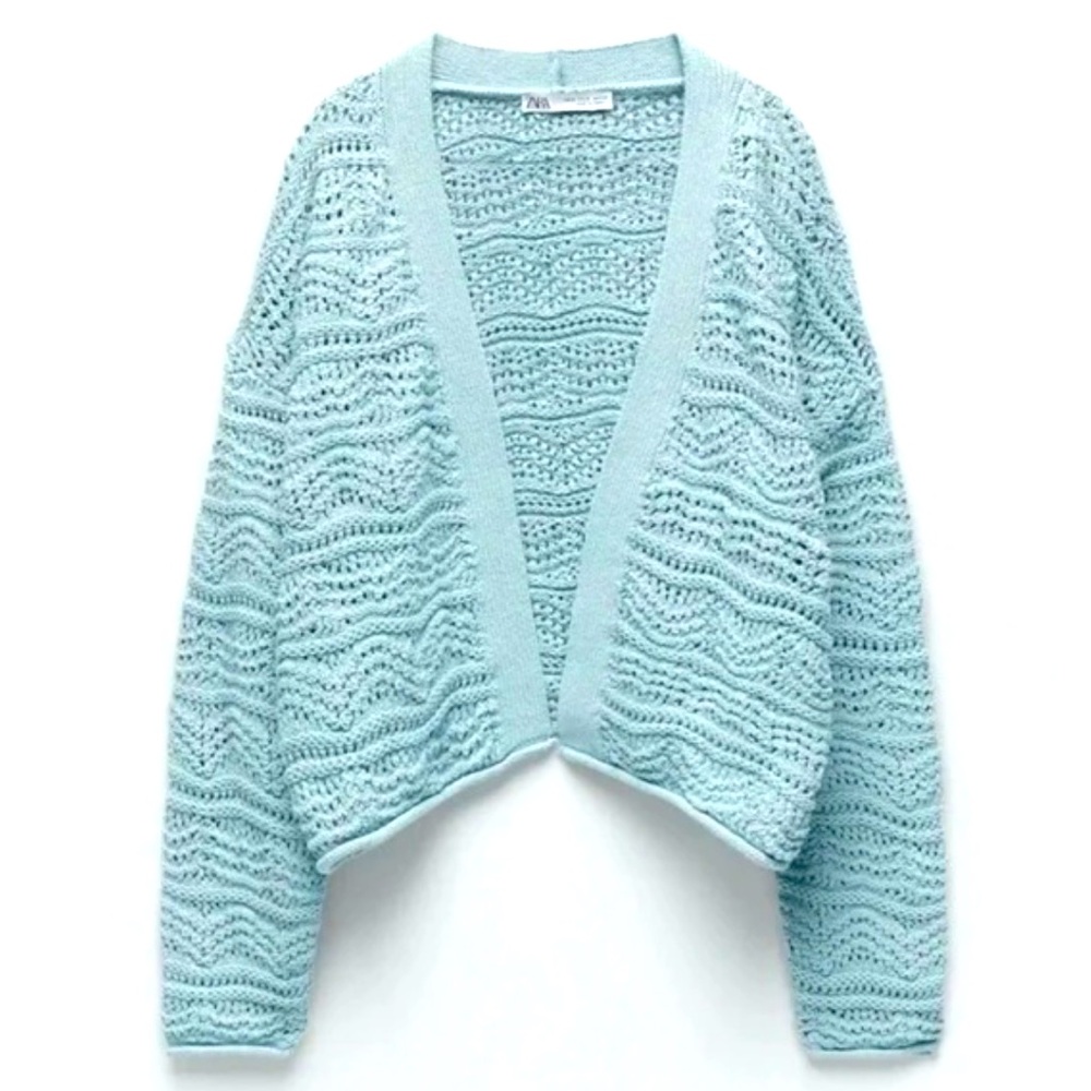 ZARA Baby Blue Textured Cardigan
